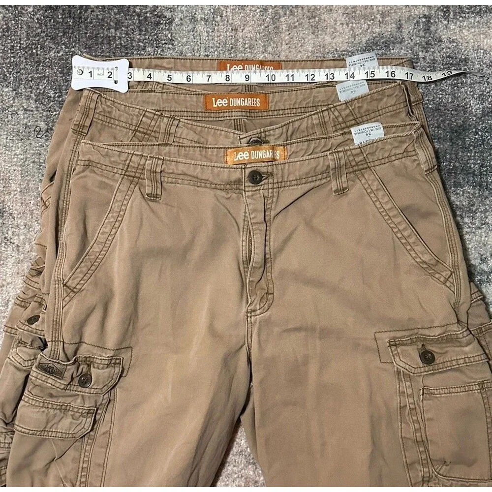Lot of 3 Lee Dungarees Cargo Shorts Size 34 Khaki Tan Orange Label Y2K Workwear